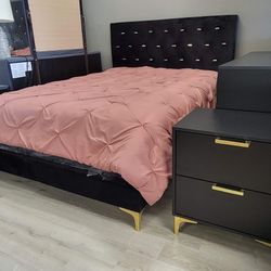 Bedroom Set 4pcs Black Gold