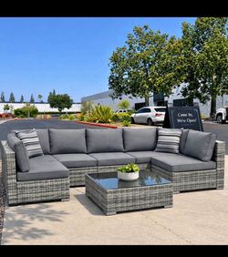 New 7 Pieces Wicker Outdoor Patio Furniture set Sectional Sofa Set ottoman table