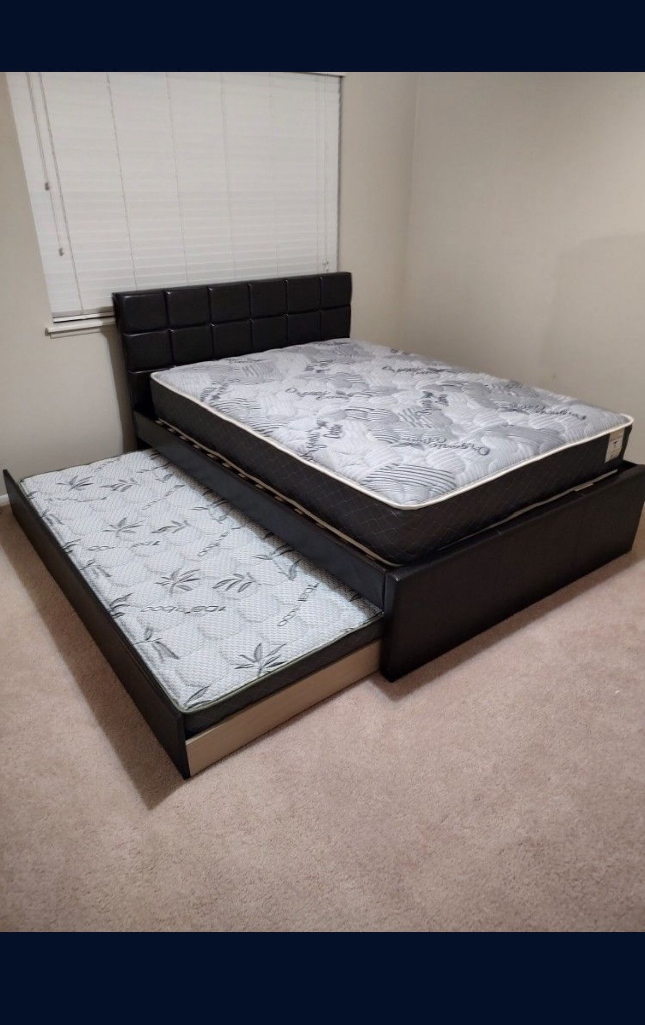 Full Twin Trundle Complete Bed With Bamboo Mattress 