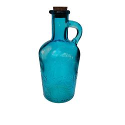 Turquoise Decanter With Cork Top Approximately 7.5 Inches 