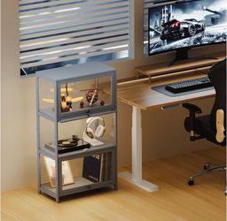 Display Case - Acrylic Flip Door - transparent on all sides - 3 Tiers - 23.5 in.L 13 in.W 42 in.H - Gray