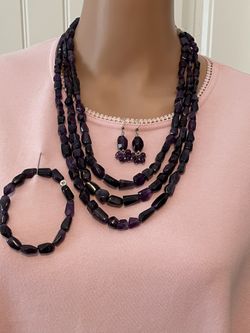 Amethyst Nugget 3 Piece Set Necklace, Bracelet & Earrings 