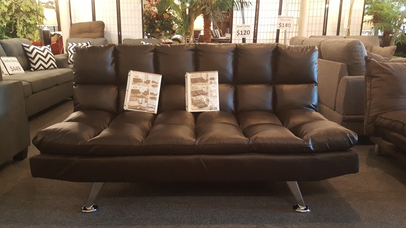 Brand new 78" dark brown faux leather sofa futon clearance!