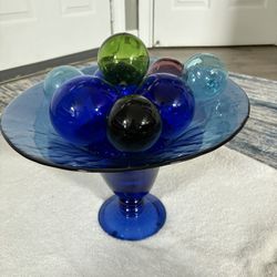 Hand-blown cobalt blue glass.