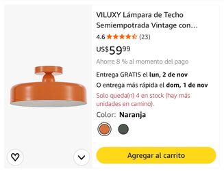 VILUXY Vintage Orange Semi Flush Mount Ceiling Light Fixture 12.6 Inch