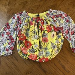 Like New INC International Concepts Yellow Floral Off the Shoulder Top - Small