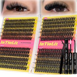 Lash Clusters Kit 60D+80D+100D+200D Individual Lashes 480PCS D Curl 10-16mm Diy Eyelash Extension Kit with Cluster Lash Bond & Seal and Applicator for