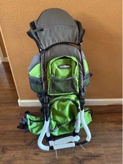 Luvdbaby Hi-Viz GREEN Toddler/Baby Backpack Carrier Hiking RAIN SUN HOOD PAD