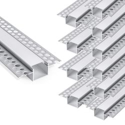 10-Pack 6.6ft/2Meter Drywall LED Aluminum Channel System with Milky Cover, End Caps and Mounting Clips, Aluminum Profile for LED Strip Light Installat