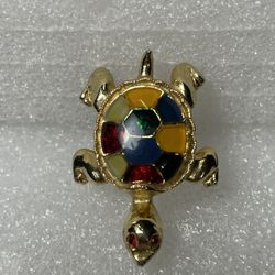 Gold Tone Colorful Enamel Turtle Brooch