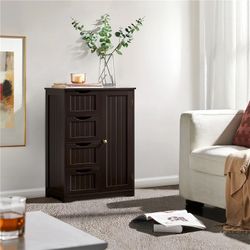 Wooden Free-Standing Bathroom Floor Cabinet with Drawers and Cupboard, Espresso