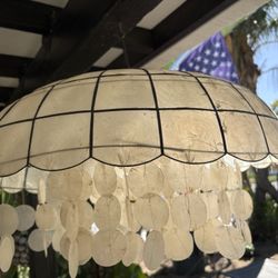 Vintage 1960-70s Era Capiz Shell And Metal Hanging Chandelier/ Wind Chimes  21” W