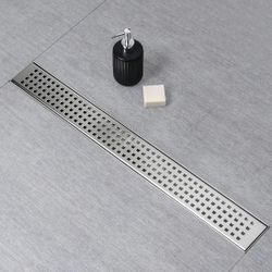40” Linear Shower Drain w/Modern Square Hole Pattern Cover - Stainless Steel