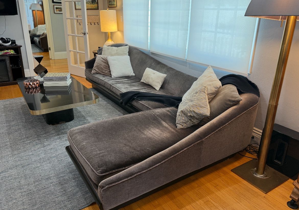 Restoration Hardware Taupe Brown Grey Velvet Couch