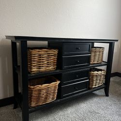 Pottery Barn Black Console Table W 4 Baskets