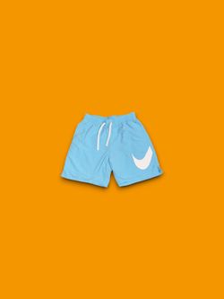 Nike sportswear mesh lined big swoosh athletic shorts light blue mens small