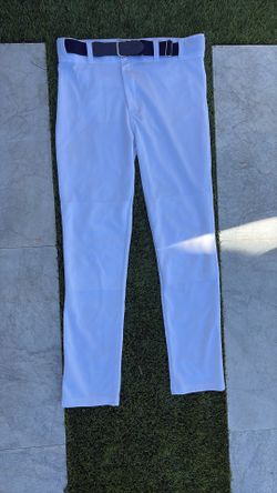 White Baseball Pants, Navy Blue Baseball Belt.
