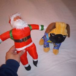 STUFFED SANTA CLAUSE & PUG
