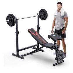 Adjustable Bench Press with Rack and Barbell