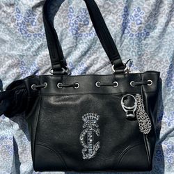 New Black Juicy Couture Purse Daydreamer Tote Bag Handbag Ring Charm Pleather