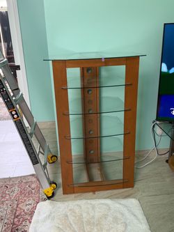 Sanus / Bello Style Audio Component Tower Wood and Glass 5 shelf stand