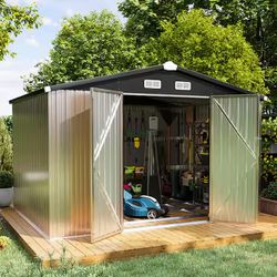 10 ft, W x 7,5 ft, D Outdoor Metal Storage Shed with Floor Frame for Garden and Backyard (75 sq, ft,)
