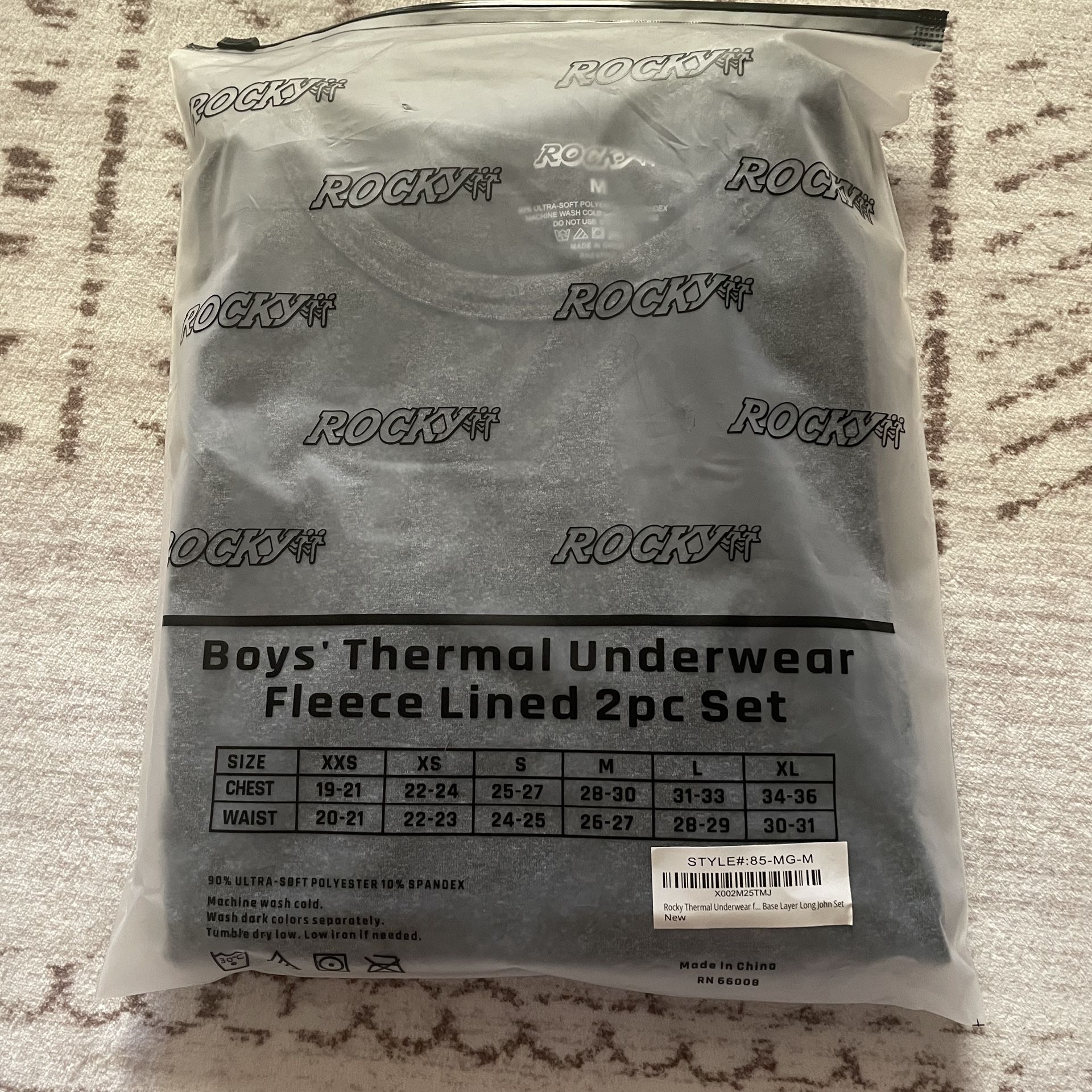 Rocky Melange Grey Long Sleeve Fleece Lined Thermal Underwear Set Boys Size M