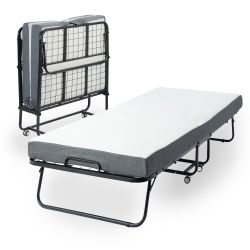 Homy Casa Karen 38“ Rollaway Folding Bed with 4.7“ Mattress, Portable Guest Bed on Wheels, Metal Frame, Space-Saving Foldable Cot, Twin Size, Gray