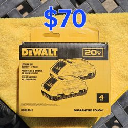 Compact Dewalt 4.0ah Battery Set (20-Volt) $70 for 2 Batteries 