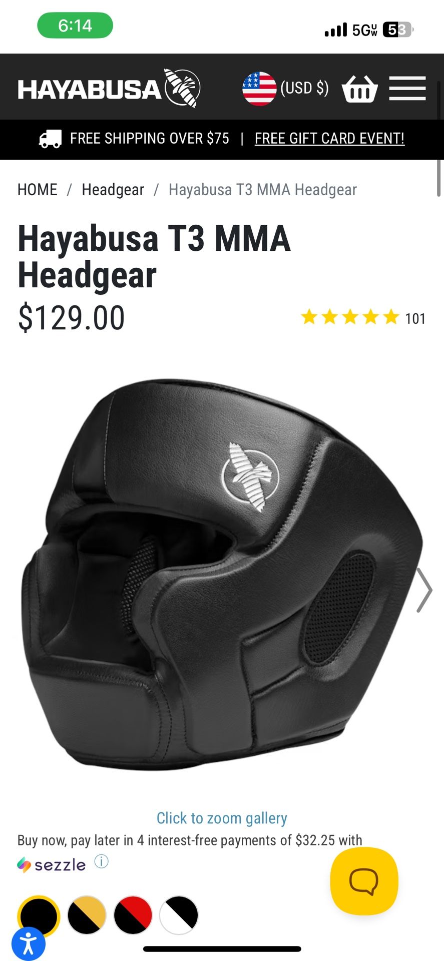 Hayabusa T3 Casque réglable MMA Noir/rouge Taille M