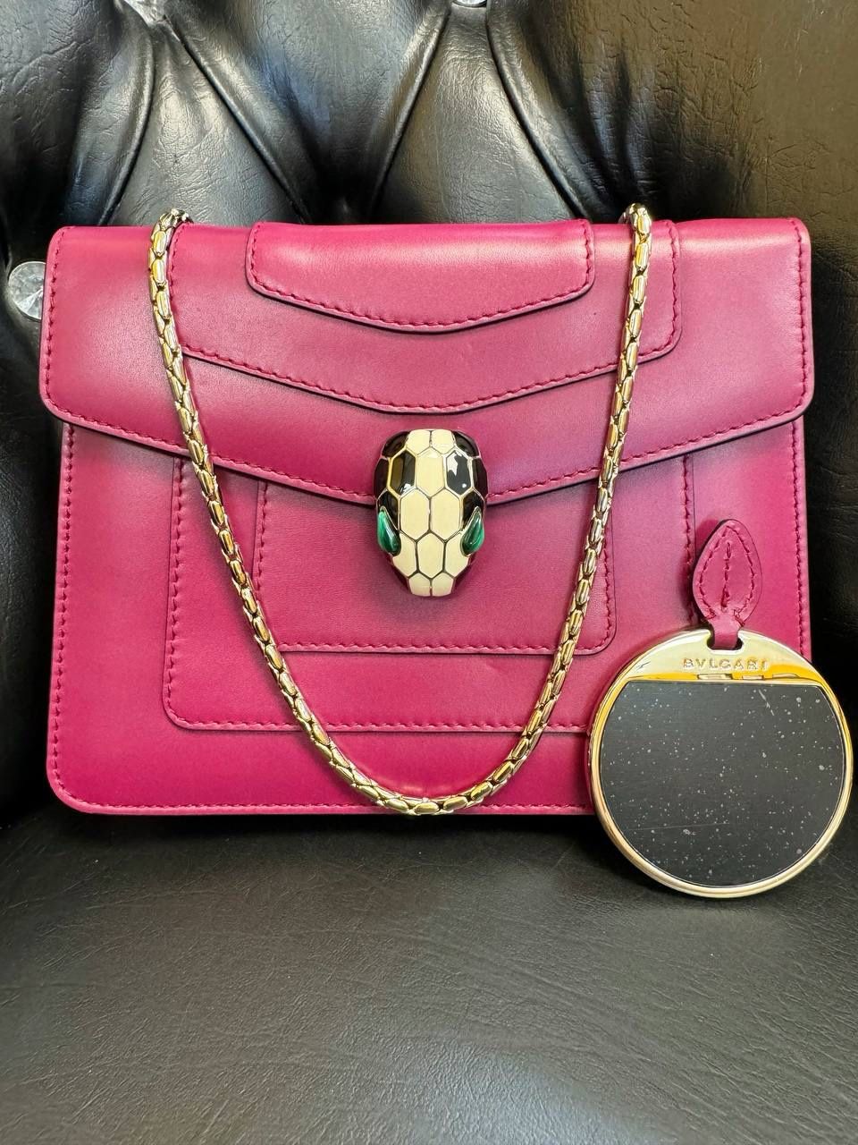 Bvlgari Serpenti Forever Square Crossbody Purple Shoulder Bag calf Leather Beet Amethyst Receipt & Mirror