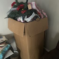 Large Christmas Decoration Lot – 3 Trees, Lights, Ornaments & More