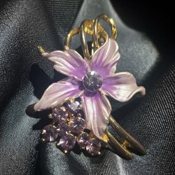 vintage lavender orchid brooch featuring hand-painted enamel and rhinestone accents
