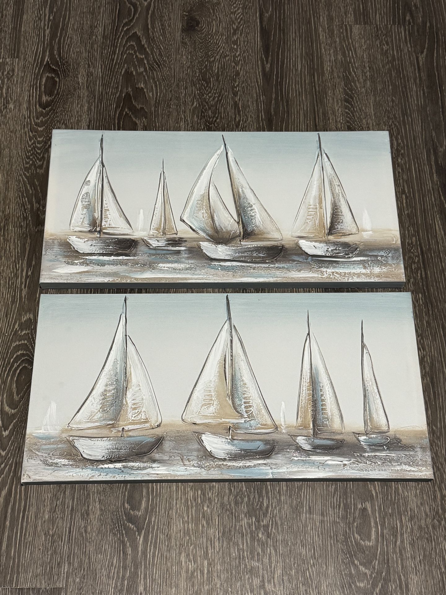 2x Canvas Wall Art Coastal Sail Boat Pictures 12x 23.5