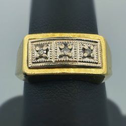 14k two tone Gold Rectangular Design 0.1CTW Natural Diamond Signature Ring wedding band Sz8