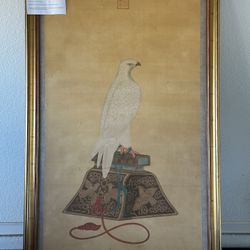 Hand-Painted Falcon Scroll Painting, with Imperial-Style Seal 御畫之寶 Ink and color on paper, mounted with a silk brocade border,