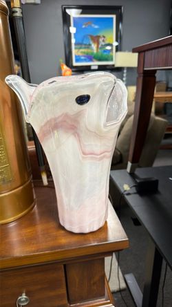 Murano Art Glass Vase Pink White Swirl