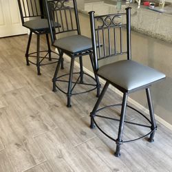 3  Bar Stools   Rod Iron Counter Height Bar Stool  Counter Bar Stool   Swivel,  Padded Seat Kitchen Island  Chair