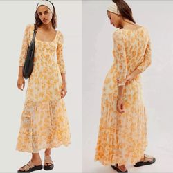 Free People It's Fate Floral Maxi Dress Custard Combo Size X-Small Exclnt Preowned