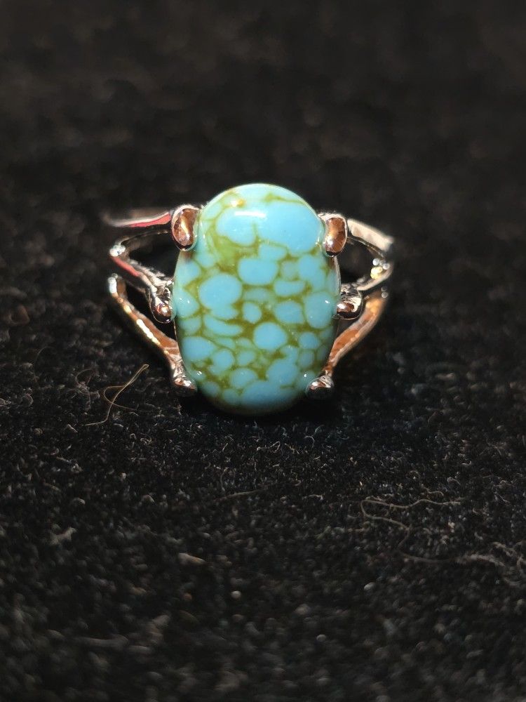 .925 Oblong Silver Turquoise Ring 