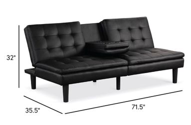 Black Faux Leather Convertible Futon Sofa