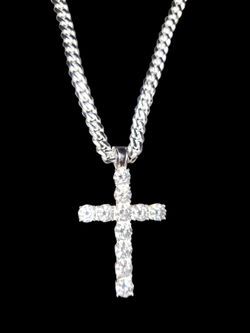 24 inch Cuban Necklace with Moissinate Cross