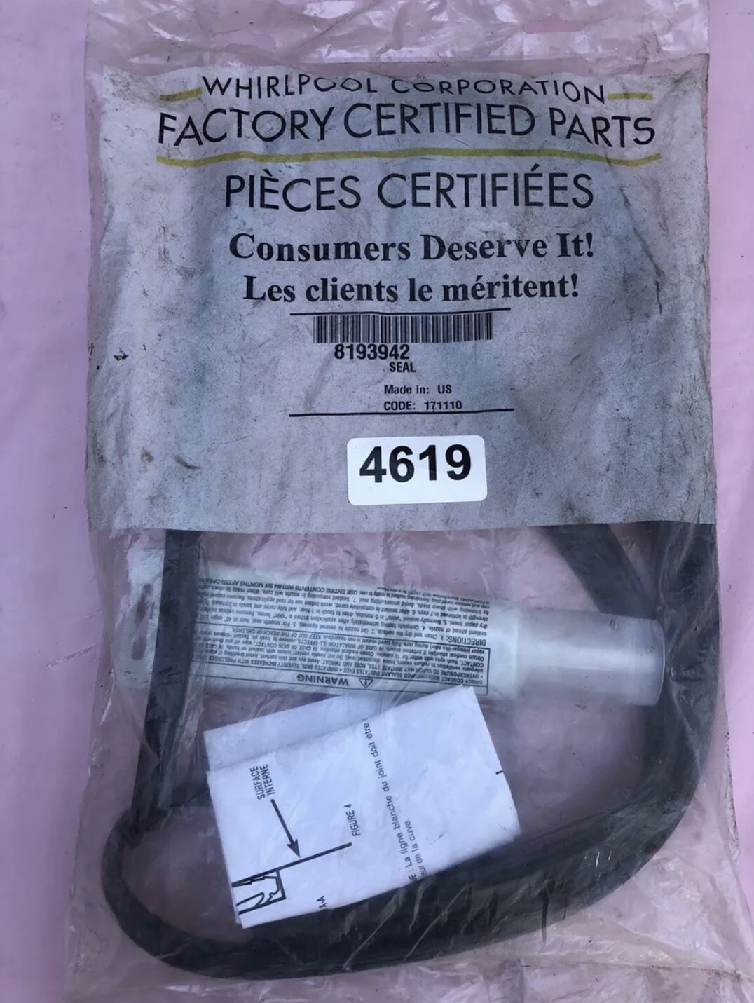 Genuine OEM Whirlpool Dishwasher Door Gasket Kit  Part# (contact info removed)