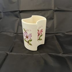 Vtg FTD Hand Painted 5” Floral Vase Secla Portugal 4 Sided Concave Shape 1981