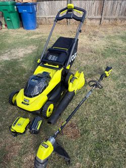RYOBI 40V 3-Piece Kit: 20-inch push lawn mower, string trimmer, and leaf blower; includes (1) 6Ah battery and (1) charger.