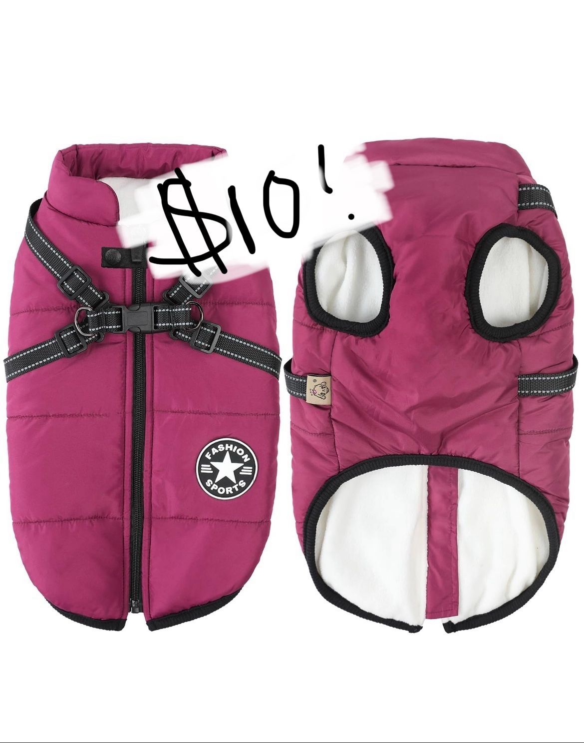 Aiboria Dog Jackets Dog Coat For Winter Windproof Waterproof Skiing Dog Vest Fleece Warm Dog Jacket With Chest Strap Belt Purple M