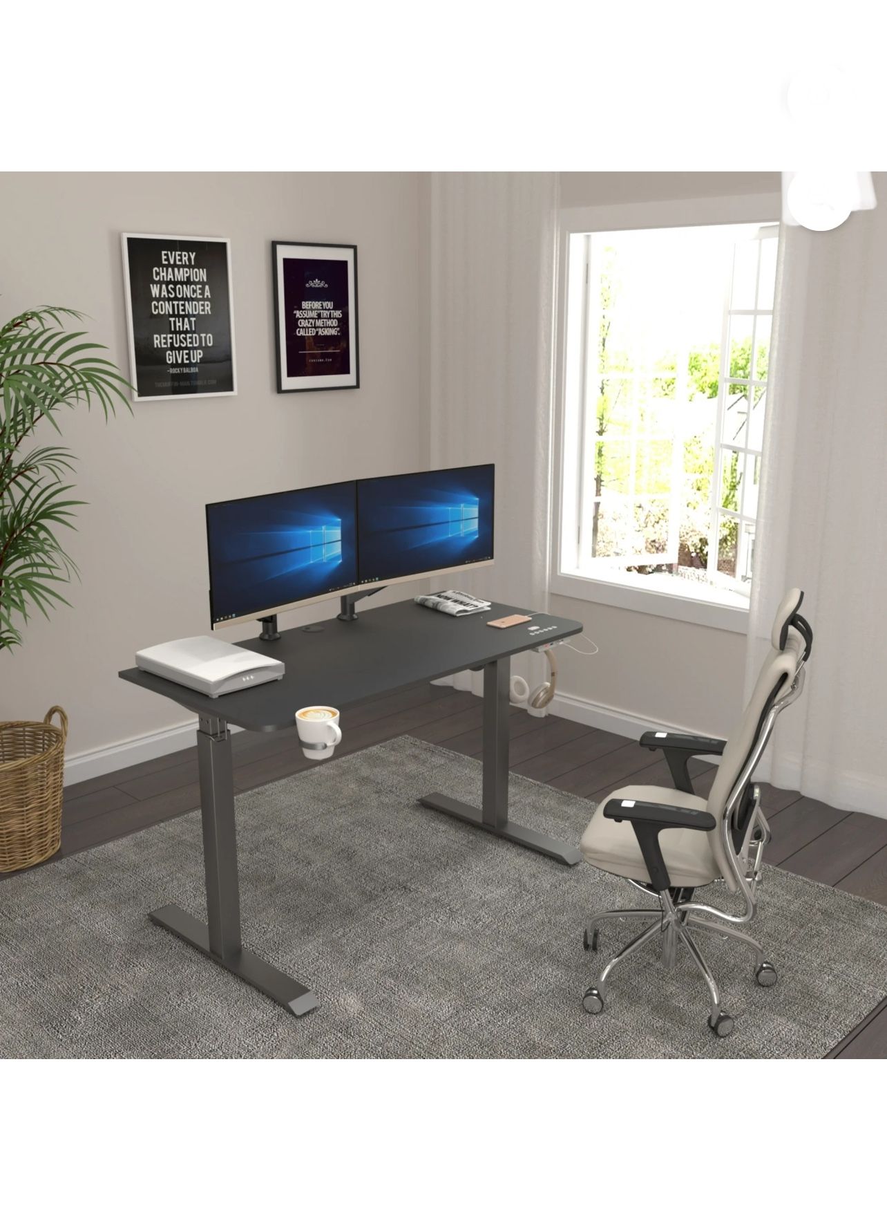 Height Adjustable Standing Desk with USB & Type C in Black Color, Height 28 to 47 inches, New in Box