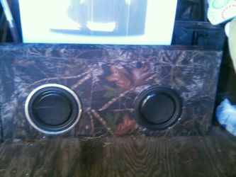 Set of Hifonics 10s in custom camo truck box