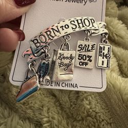 NEW Born to Shop Brooch with Charms 
