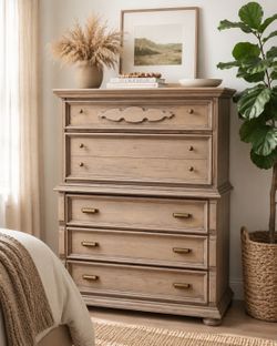 Vintage Solid Wood Highboy Dresser 5 Drawer By Bassett